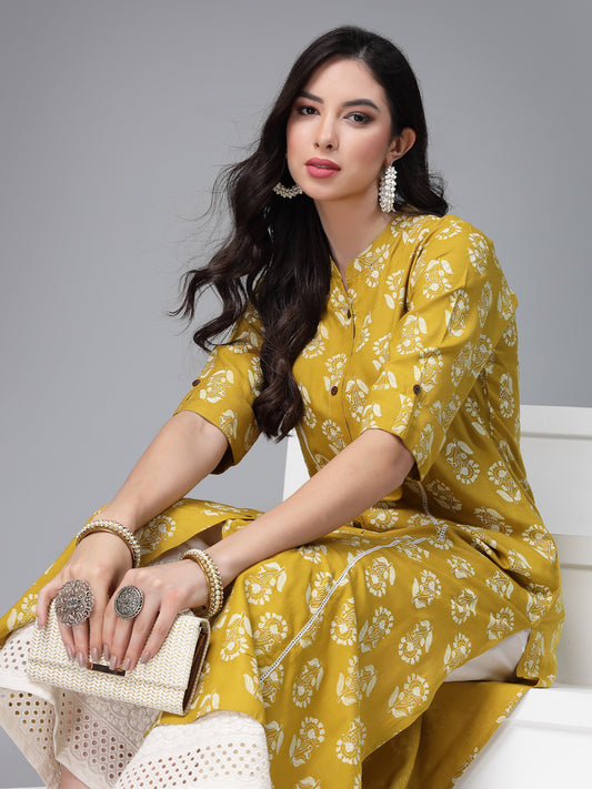 Stylum Women's Floral Printed Rayon A-Line Kurta (JOHNYCORN)