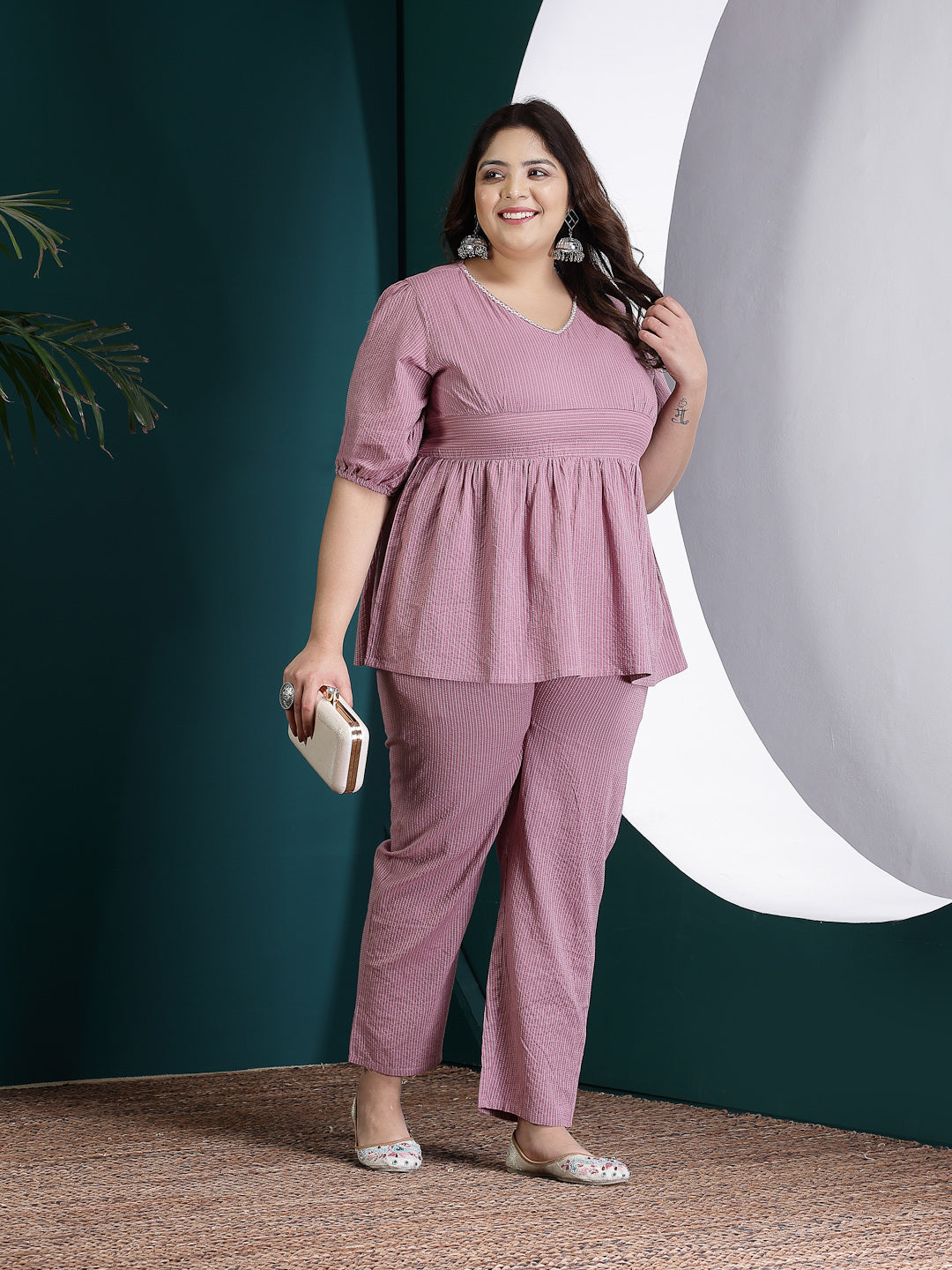 Plus Size Women's Self Woven Kantha Cotton Cord Set (KATHACORDSPLUS)