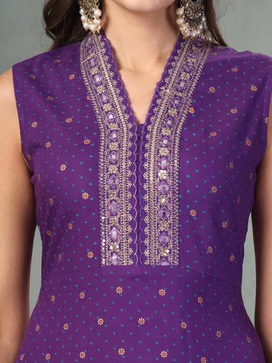 Stylum Women's Violet Khari Printed & Embroidered Rayon A-Line Kurta Dupatta Set (KDVOILWILLIAM)