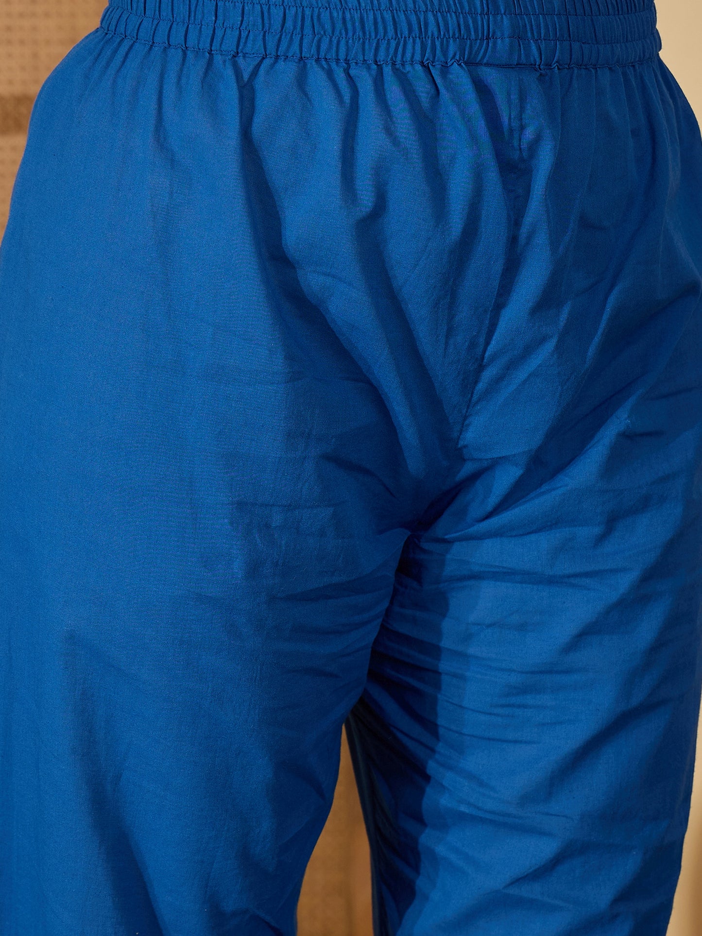 Stylum Women's Blue Leheriya Printed & Embroidered Georgette A-Line Kurta Pant Set (KPBLUEBARMA)