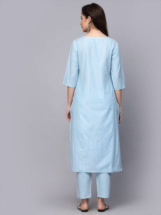 Stylum Women's Woven Design & Embroidered Cotton Blend Straight Kurta Pant Set (KPBRUNOSKY)