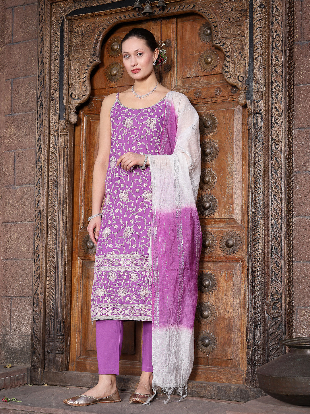 Stylum Women's Floral Printed Rayon Straight Kurta Pant Dupatta Set (KPDASTRO)