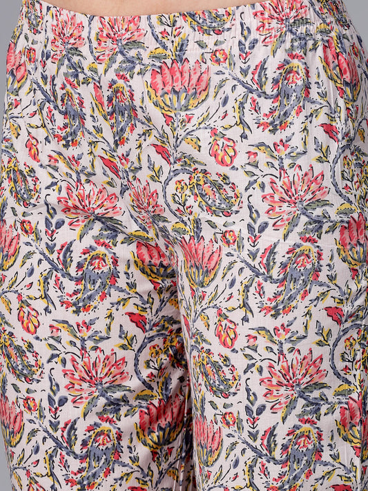 Stylum Women's Floral Printed Cotton Naira Cut Kurta Pant Dupatta Set (KPDCANVAS)