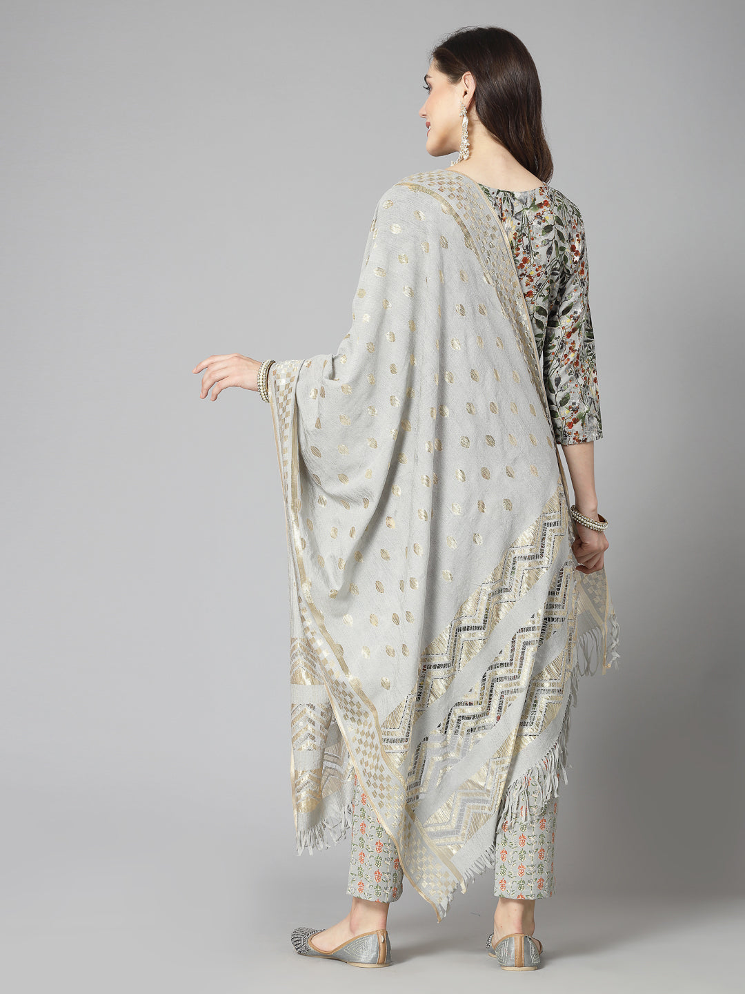 Stylum Women's Floral Printed Cotton Blend Straight Kurta Pant Dupatta Set (KPDGREENDANGAL)