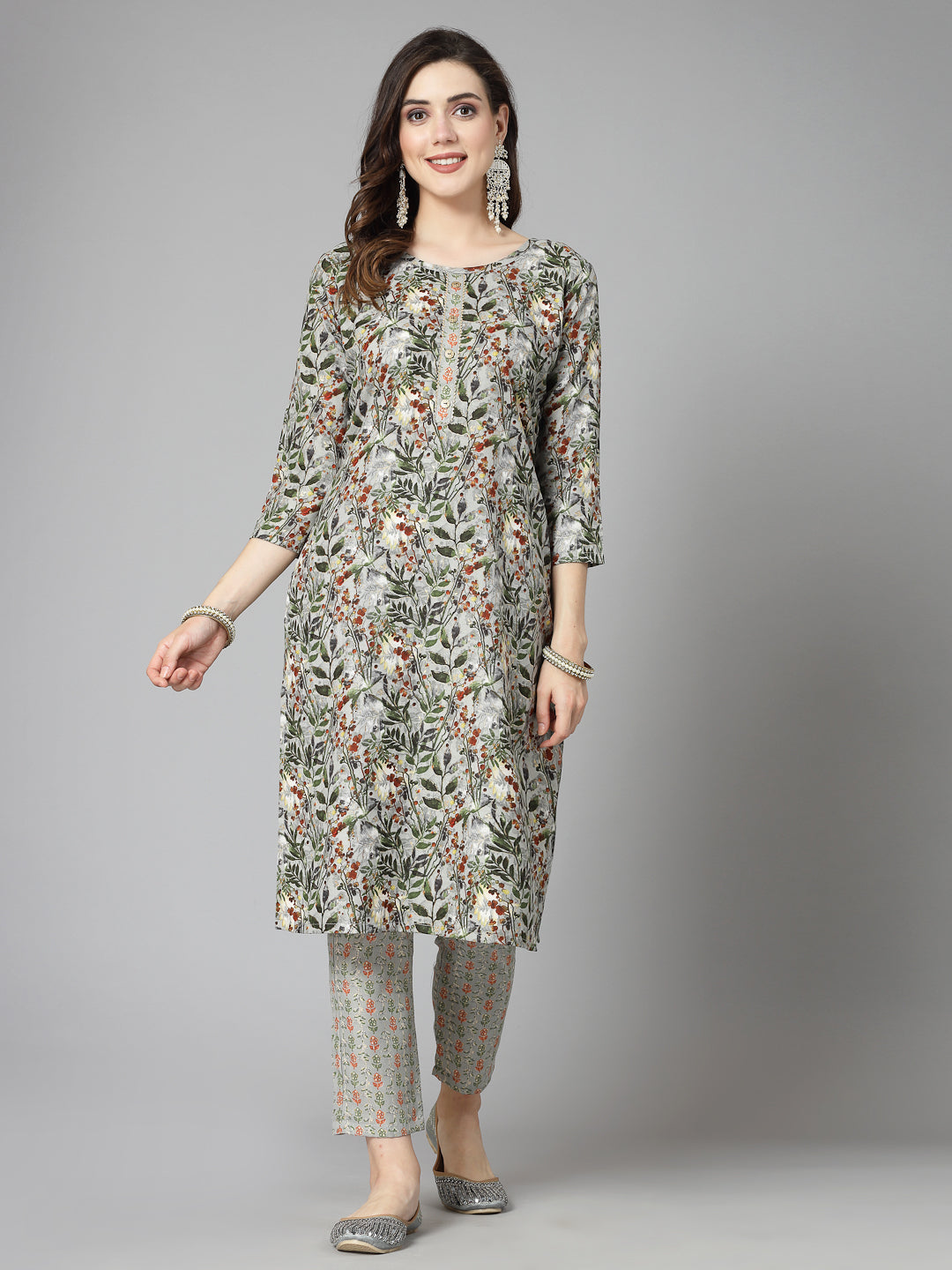 Stylum Women's Floral Printed Cotton Blend Straight Kurta Pant Dupatta Set (KPDGREENDANGAL)