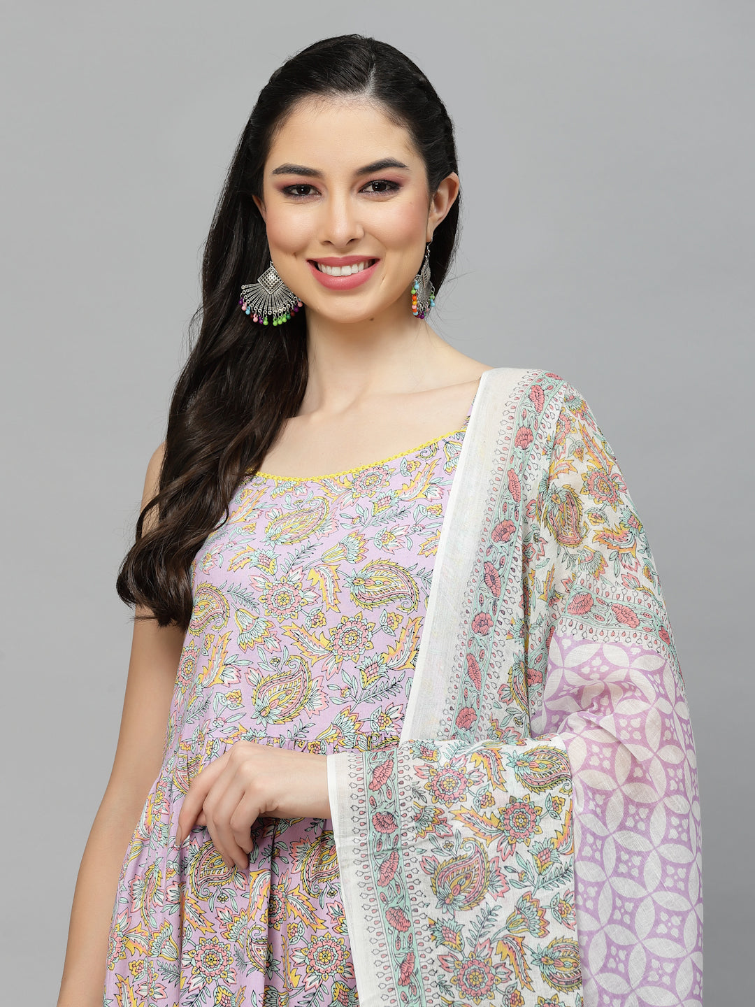 Stylum Women's Paisley Printed Rayon Kurta Pant Dupatta set (KPDHAZEL)