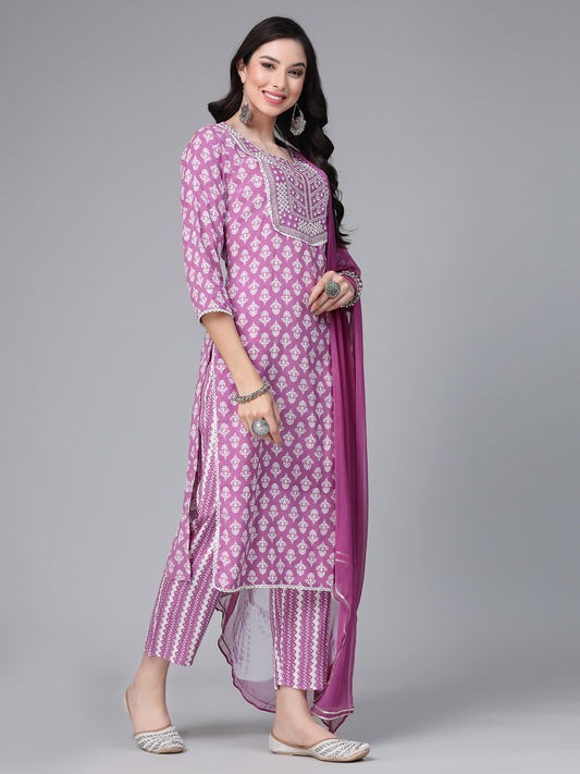 Stylum Women Printed & Embroidered Rayon Kurta Pant Dupatta Set (KPDIRA)