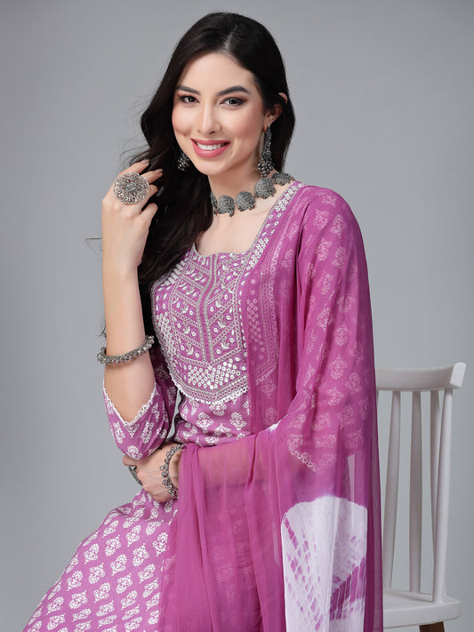 Stylum Women Printed & Embroidered Rayon Kurta Pant Dupatta Set (KPDIRA)