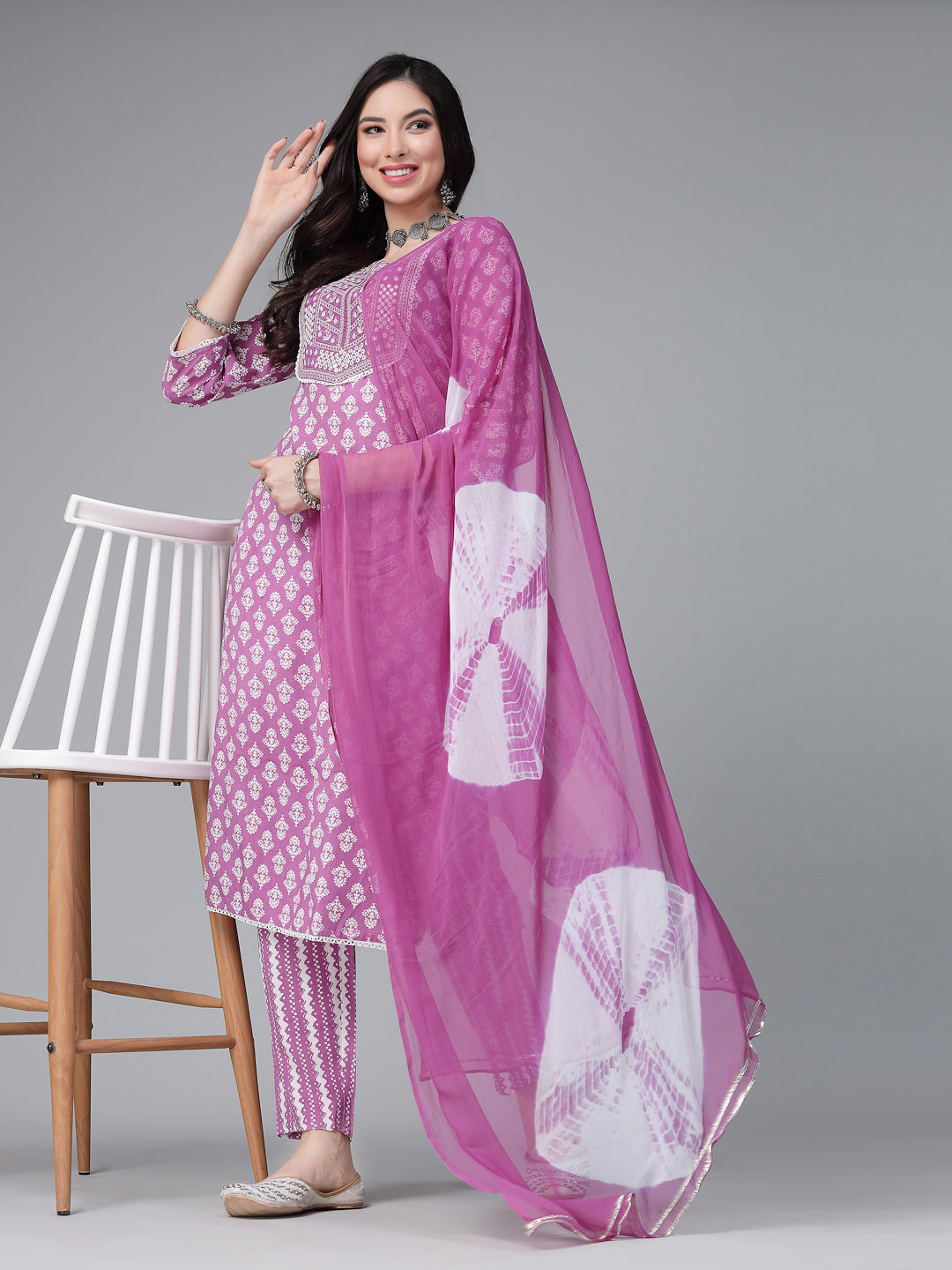 Stylum Women Printed & Embroidered Rayon Kurta Pant Dupatta Set (KPDIRA)