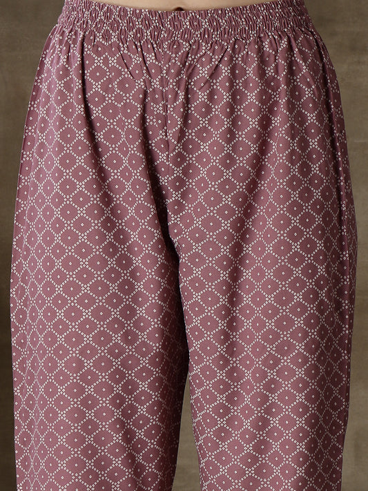 Mauve Rayon Straight Kurta Pant Dupatta Set