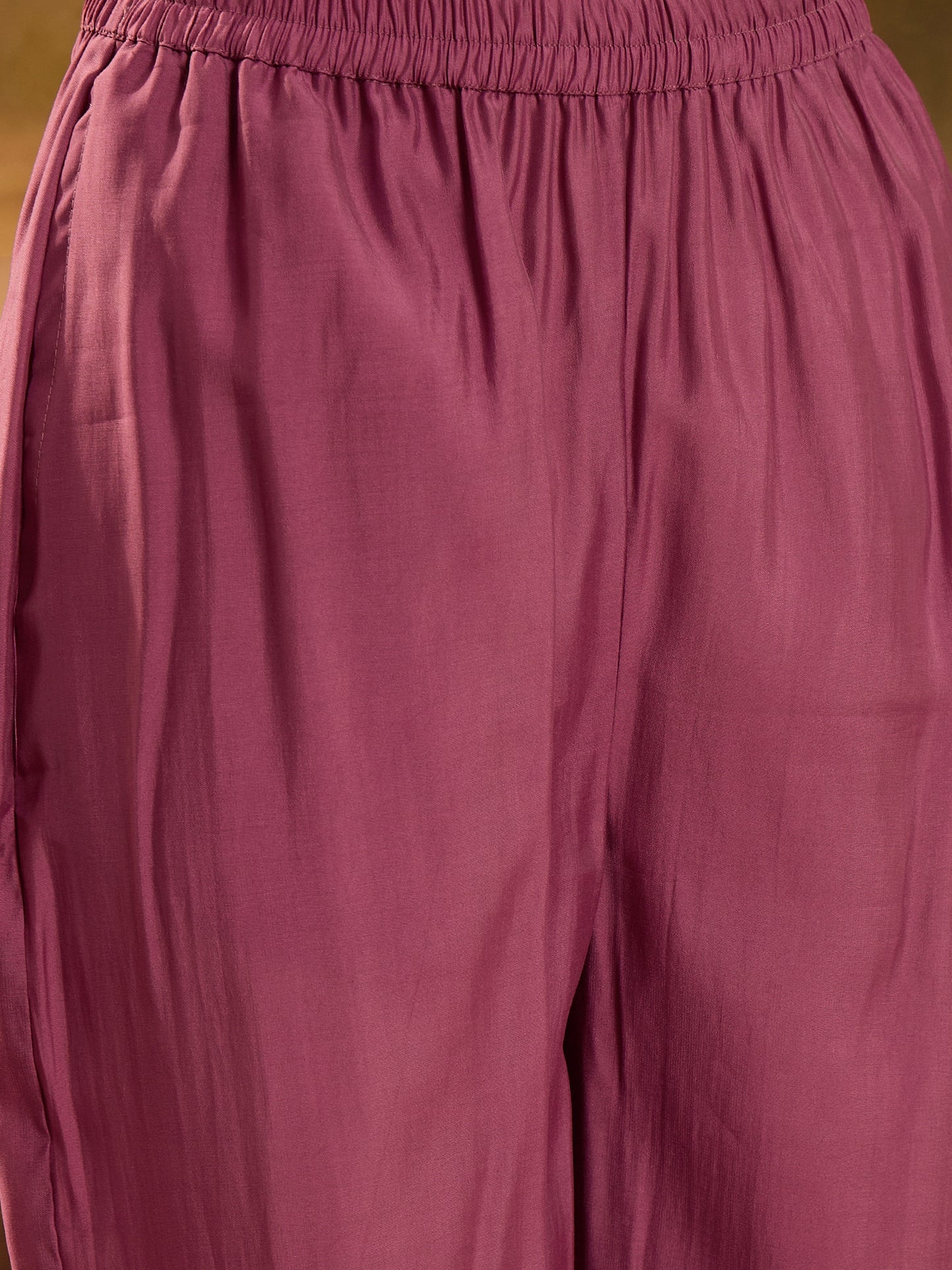 Stylum Women's Mauve Solid & Embroidered Silk Blend Straight Kurta Pant Dupatta Set (KPDMAUVEMETRI)