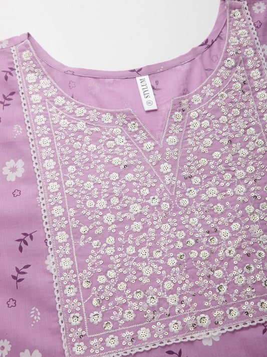 Stylum Women's Floral Printed Cotton Anarkali Kurta with Pant & Dupatta (KPDNARGIS)