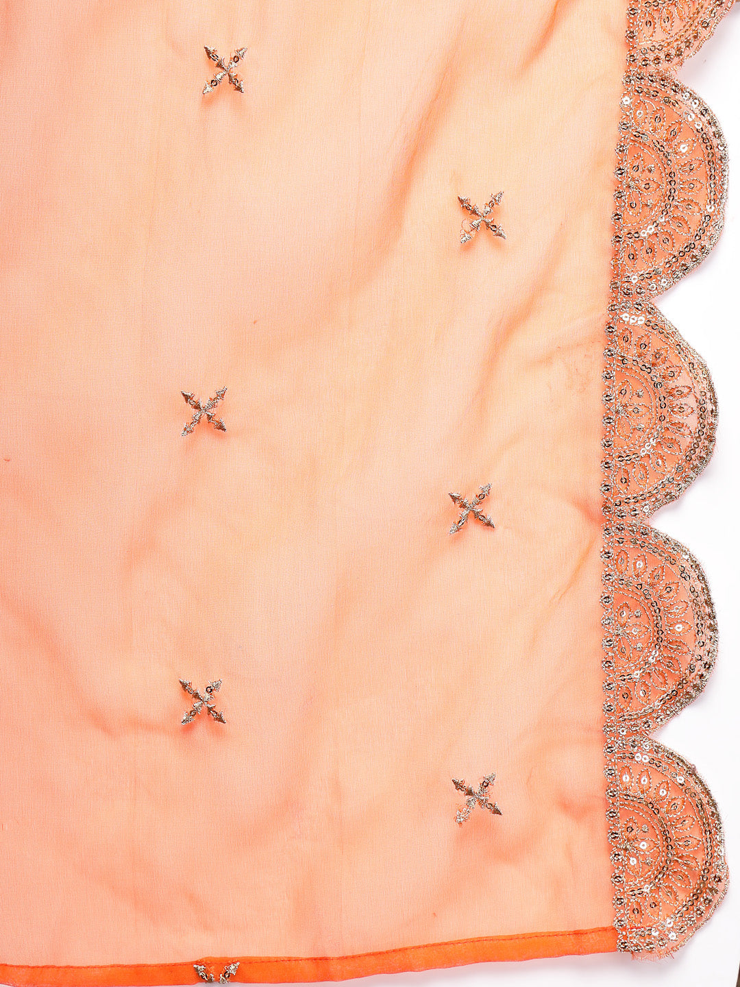 Stylum Women's Orange Solid Rayon Tiered Kurta Pant Dupatta Set (KPDORANGEBAR)