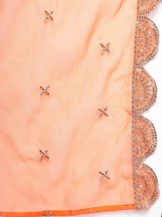 Stylum Women's Orange Solid Rayon Tiered Kurta Pant Dupatta Set (KPDORANGEBAR)