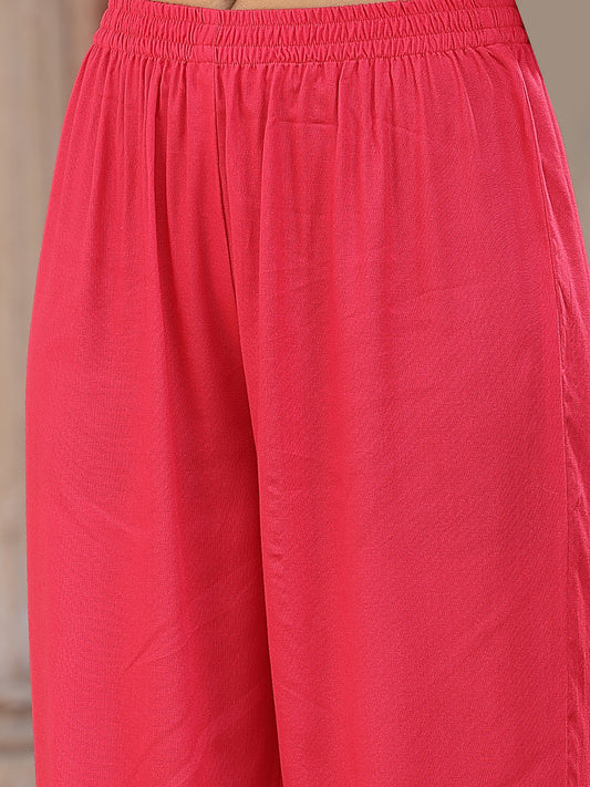 Stylum Women's Solid Rayon Anarkali Kurta Pant & Dupatta Set (KPDPINKKIVI)