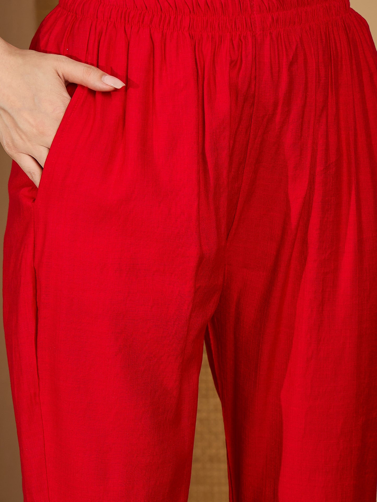 Stylum Women's Red Solid & Embroidered Organza Straight Kurta Pant Dupatta Set (KPDREDPARINDA)