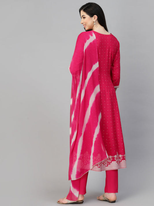 Rayon Anarkali Kurta Pant Dupatta Set