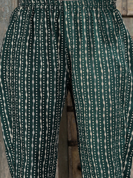 Stylum Women's Floral Printed Cotton Blend Straight Kurta Pant Dupatta Set (KPDTIGERGREEN)