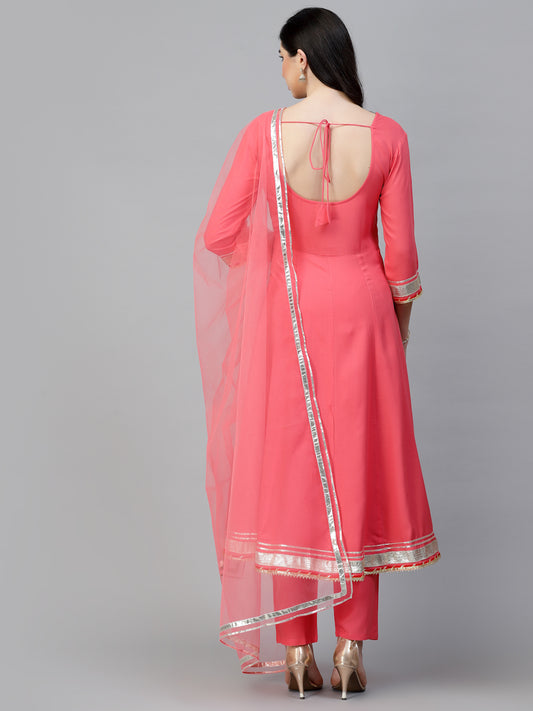 Stylum Women's Solid Rayon Kurta Pant Dupatta Set (KPDTODDYCORAL)