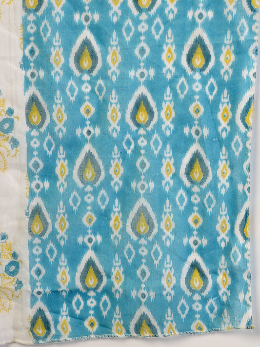 Stylum Women's Turquoise Floral Printed Cotton A-Line Kurta Pant Dupatta Set (KPDTURQGULZAR)