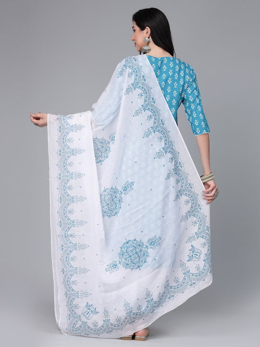Stylum Women's Printed & Embroiderd Rayon Kurta Pant Dupatta Set (KPDTURQRANGOON)