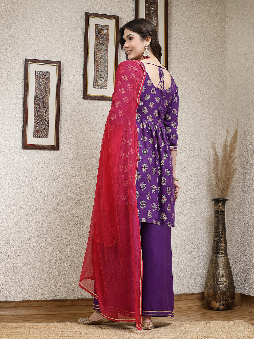 Stylum Women's Ethnic Motif Printed Rayon A-Line Kurta Palazzo Dupatta Set (KPDVOILNAAZ)