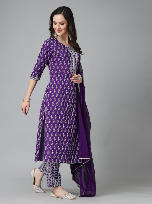 Stylum Women's Floral Printed Rayon Straight Kurta Pant Dupatta Set (KPDVOILSEAL)