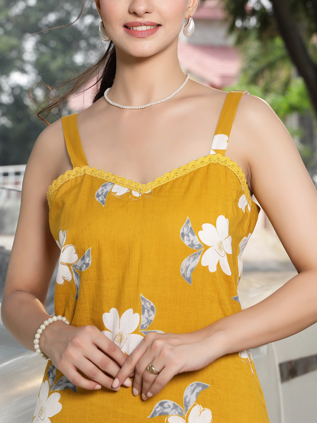 Stylum Women's Mustard Floral Printed Cotton Straight Kurta Palazzo Set (KPMUSTARDCOLL)