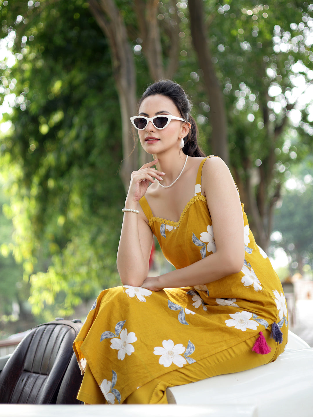 Stylum Women's Mustard Floral Printed Cotton Straight Kurta Palazzo Set (KPMUSTARDCOLL)
