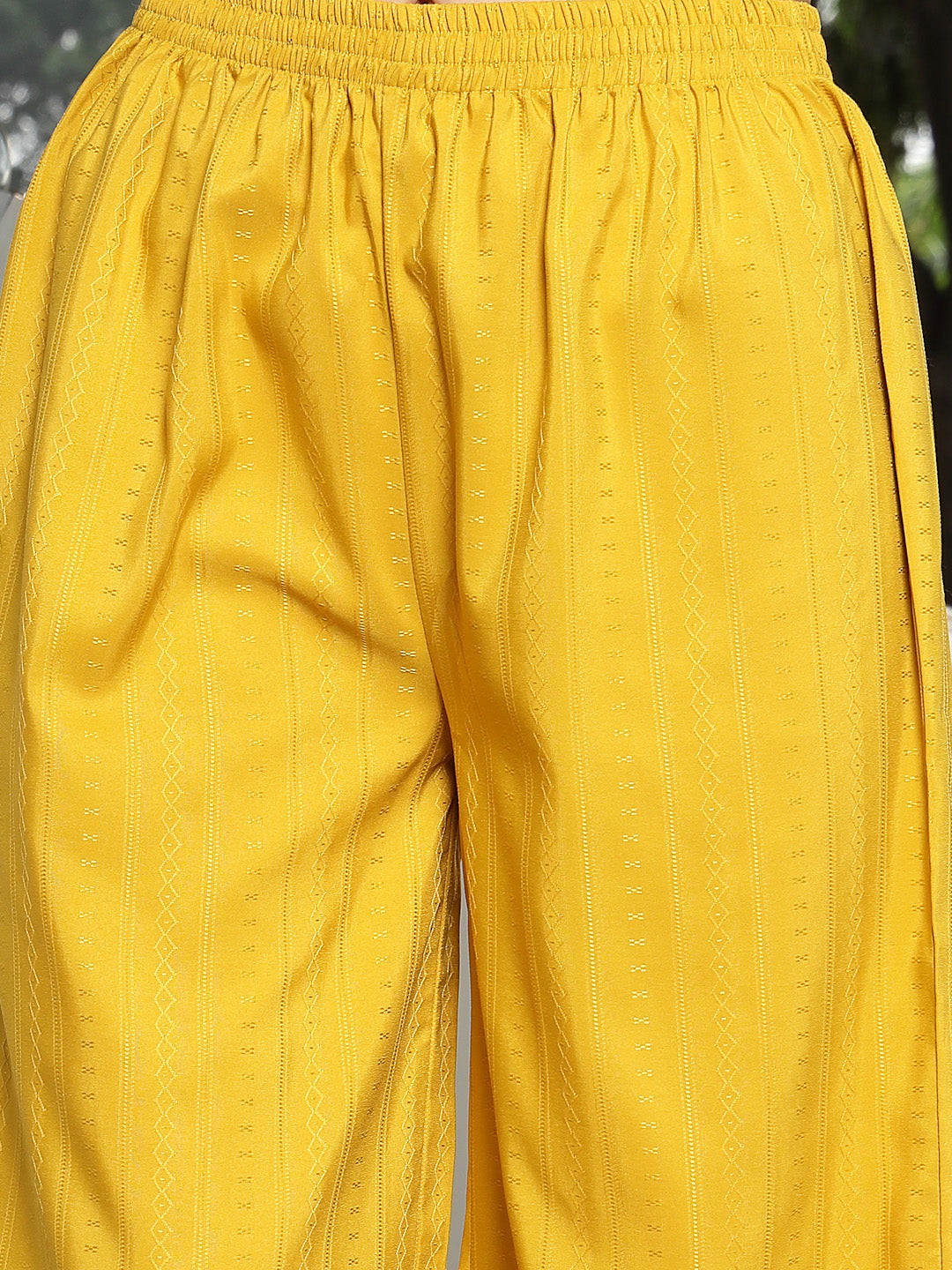 Stylum Women's Mustard Woven Design Rayon Straight Kurta Palazzo Set (KPMUSTARDMARS)