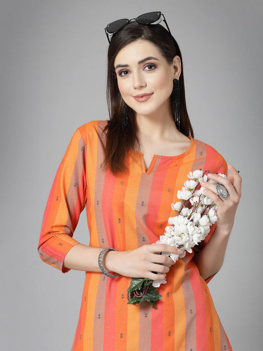 Stylum Women's Woven Design Cotton Blend Straight Kurta Pant Set (KPORANGEOREO)