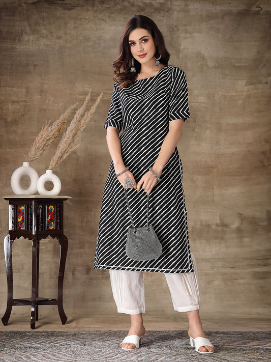 Stylum Women's Lehariya Printed Cotton Straight Kurta Pant Set (KPRAMADA)