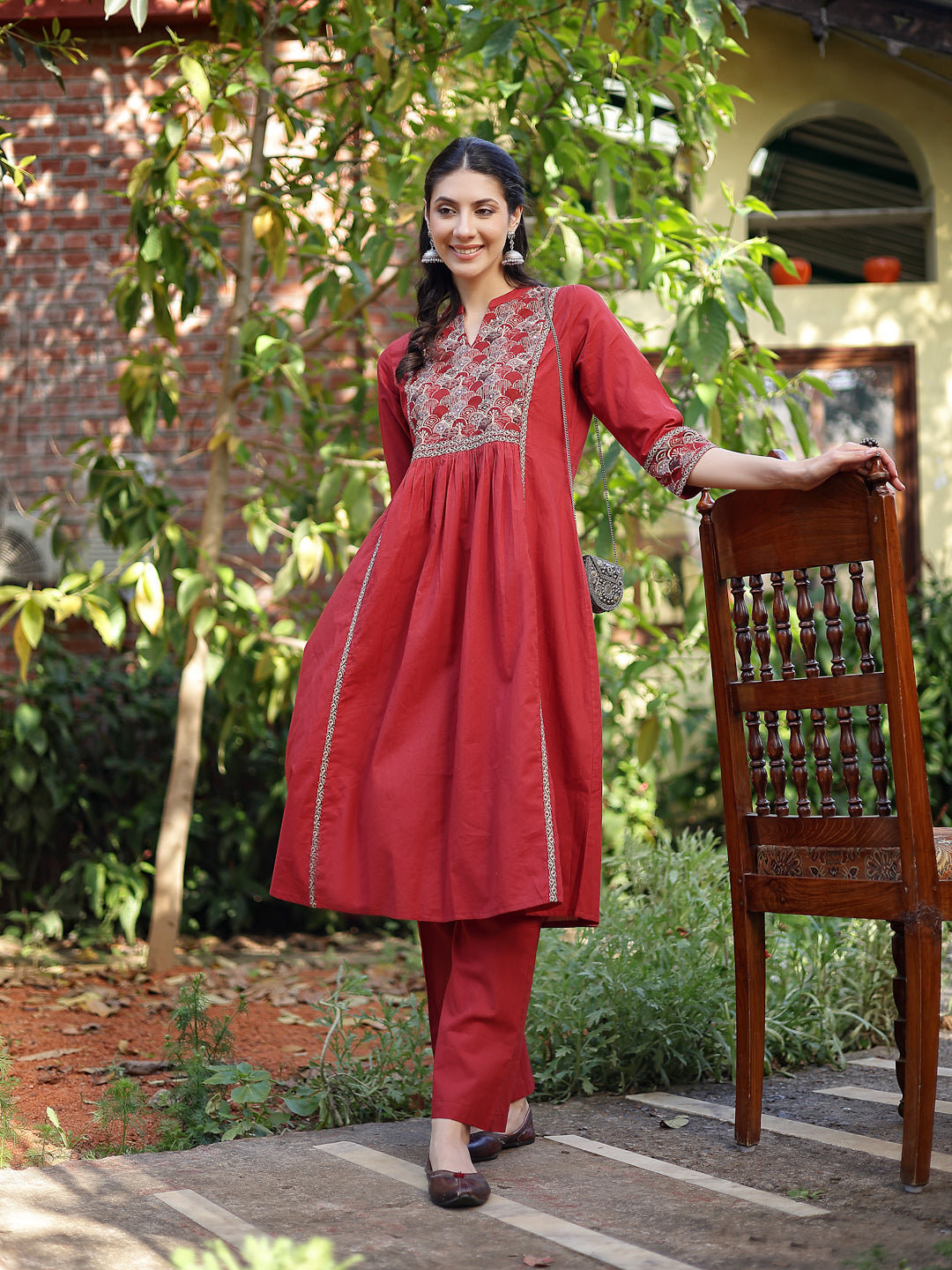 Stylum Women's Rust Printed Cotton A-Line Kurta Pant Set (KPRUSTMURANO)