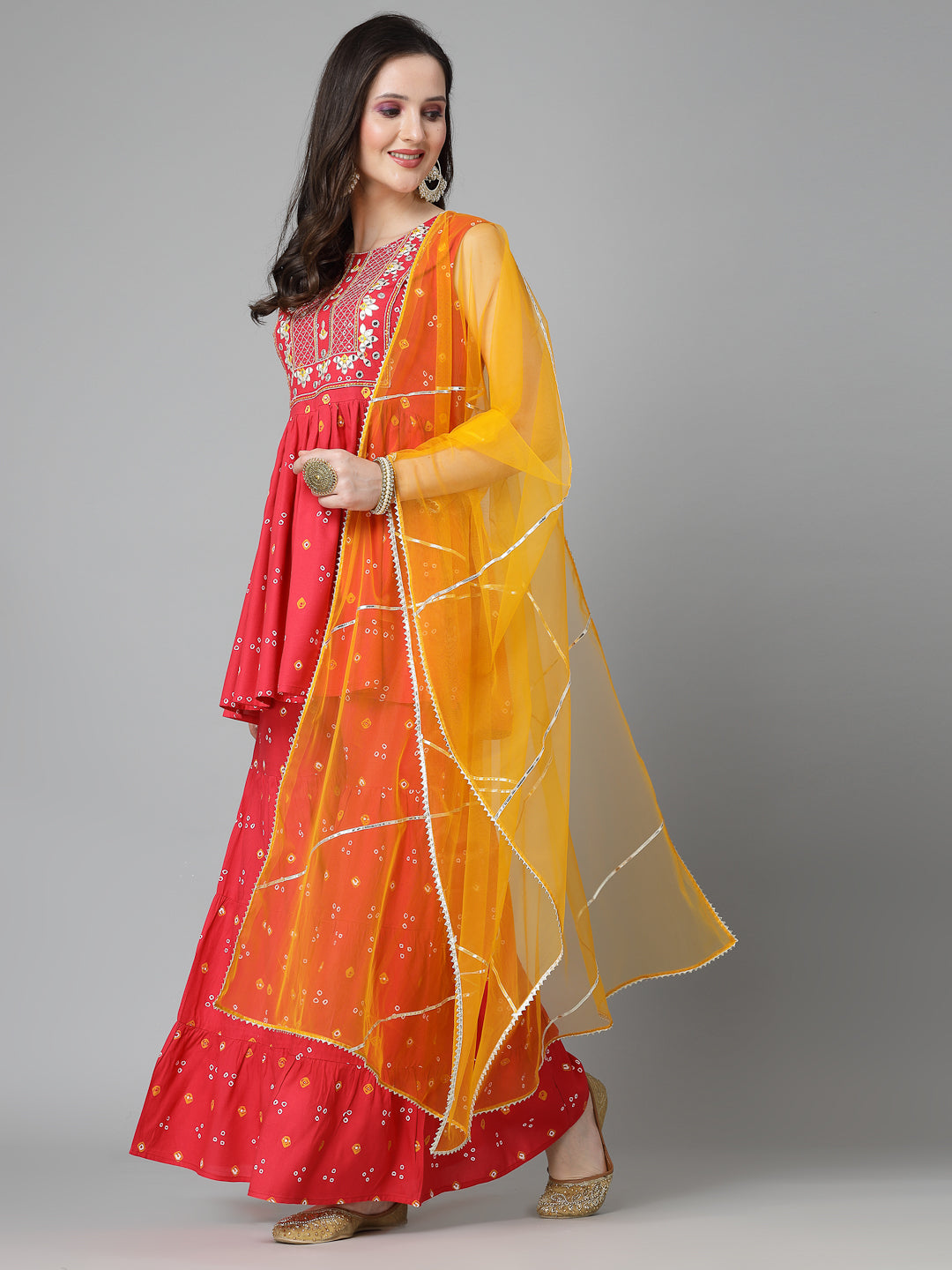 Stylum Women's Printed & Embroidered Rayon Kurta Sharara Dupatta Set (KSDCORALHEXA)