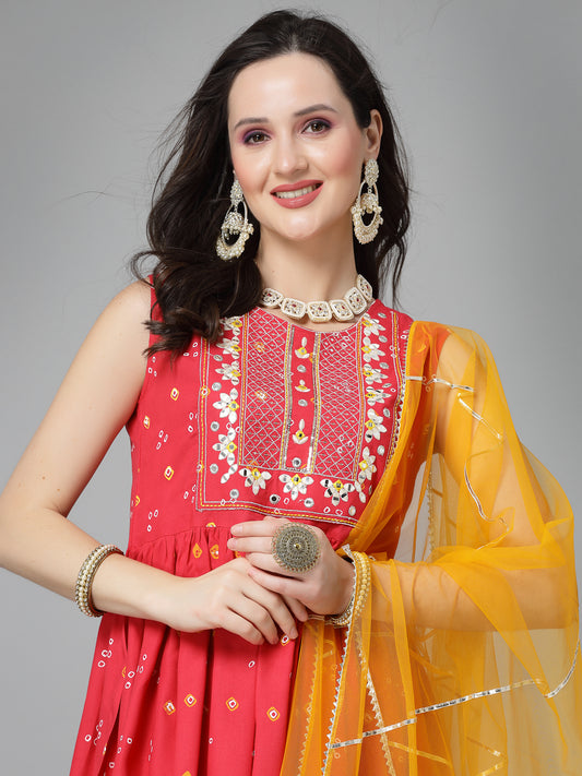 Stylum Women's Printed & Embroidered Rayon Kurta Sharara Dupatta Set (KSDCORALHEXA)