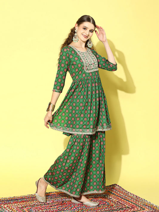 Stylum Women's Printed & Embroidered Polyestor kurta sharara dupatta set (KSDMALTI)