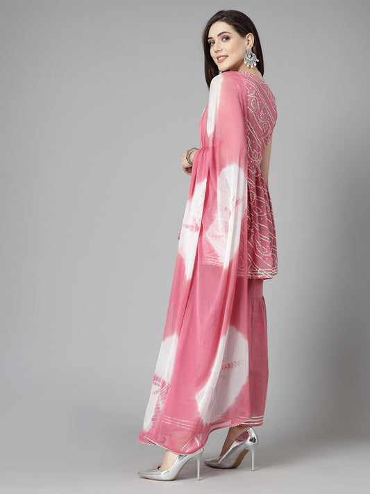 Stylum Women's Bandhej Printed & Embroidered Cotton Kurta Sharara Dupatta Set (KSDMORJIM)