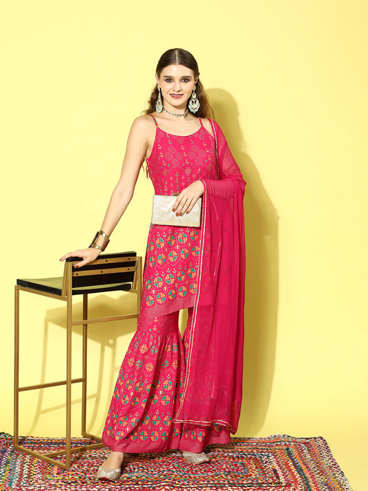 Stylum Women's Printed Rayon Short Kurta Sharara Dupatta Set (KSDTABBU)