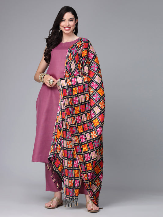 Stylum Women's Solid Cotton Blend Straight Kurta Pant Dupatta Set (MAUVEBETTY)