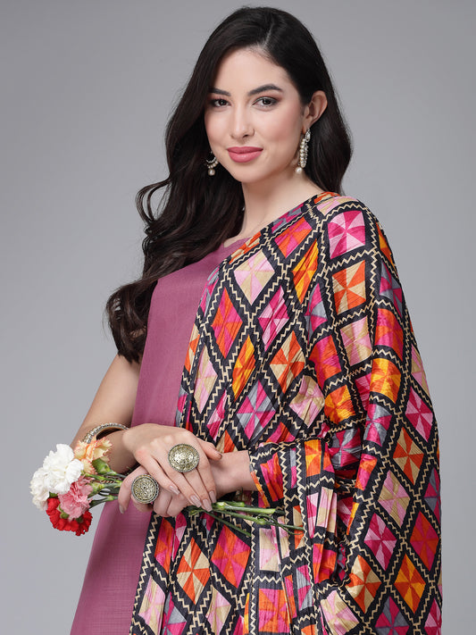 Stylum Women's Solid Cotton Blend Straight Kurta Pant Dupatta Set (MAUVEBETTY)