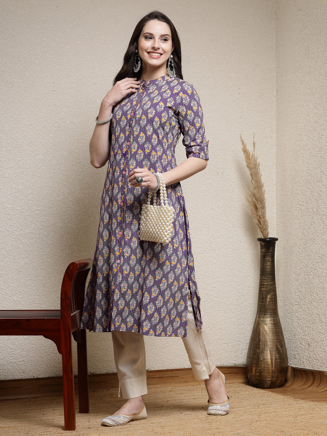 Stylum Women's Floral Printed Rayon A-Line Kurta (MERCURY)