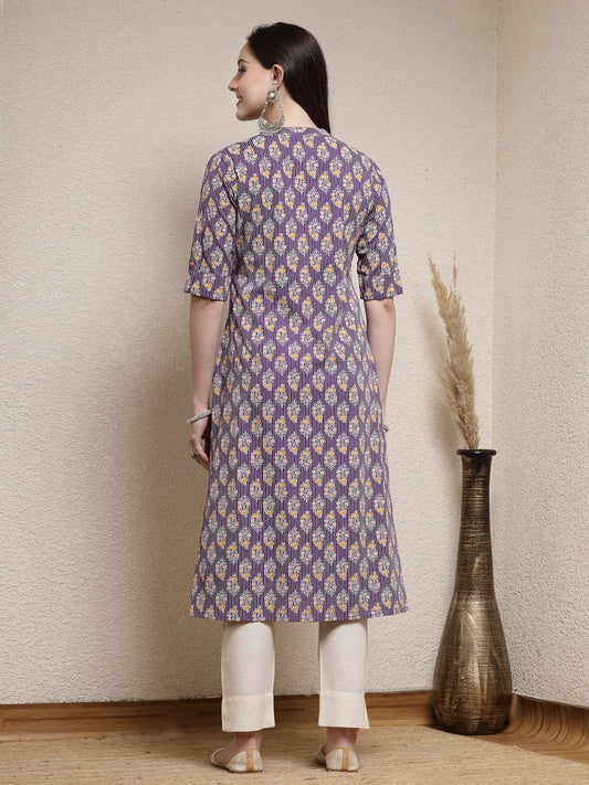 Stylum Women's Floral Printed Rayon A-Line Kurta (MERCURY)