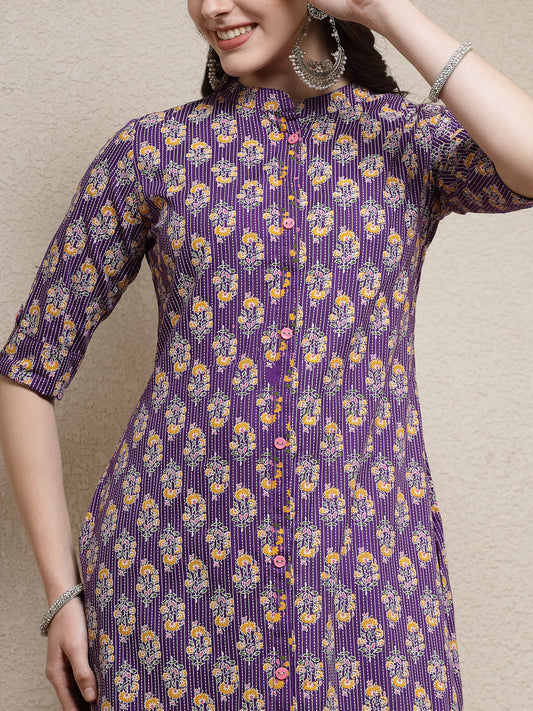 Stylum Women's Floral Printed Rayon A-Line Kurta (MERCURY)