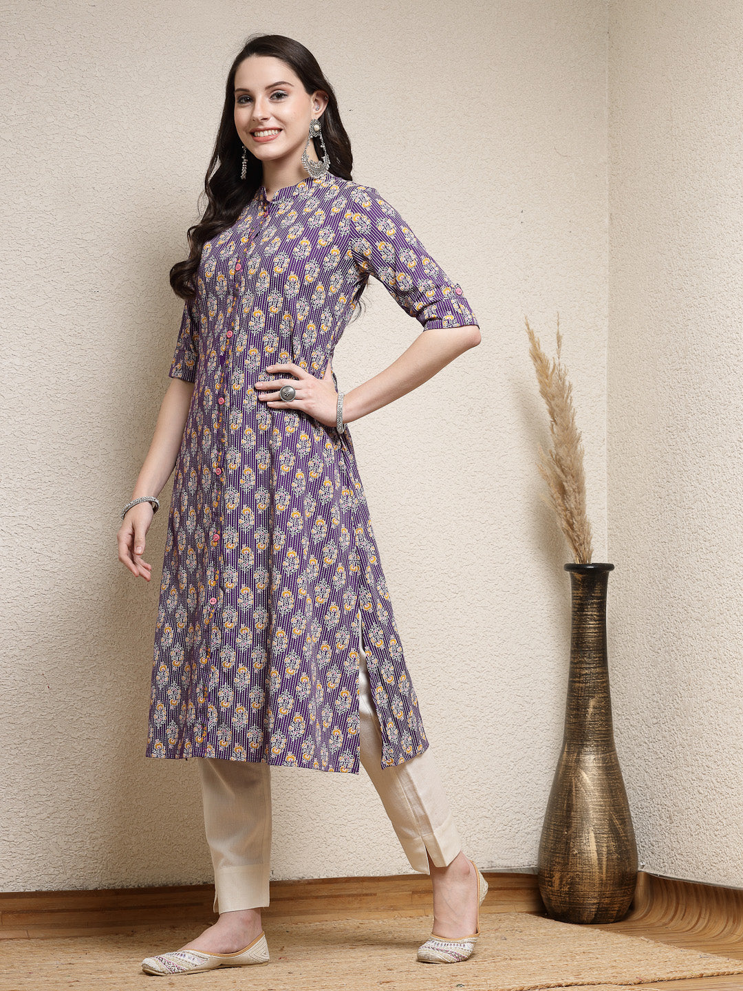 Stylum Women's Floral Printed Rayon A-Line Kurta (MERCURY)