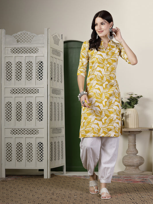 Stylum Women's Paisley Printed Rayon Straight Kurta (MUSTARDPARLE)