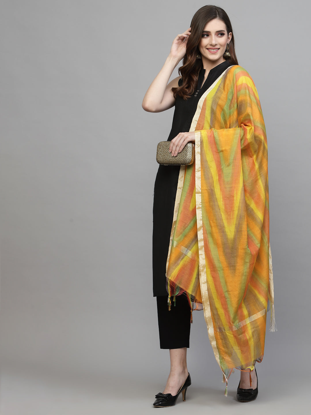 Stylum Women's Self Design Silk Blend Dupatta-MUSTARDTOLA