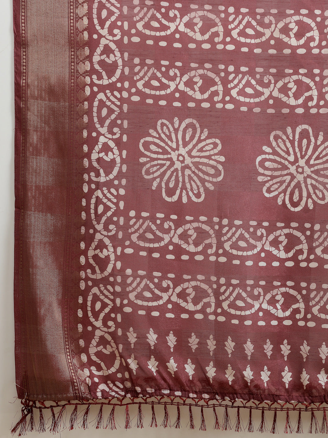 Stylum Women's Batik Print Cotton Blend Saree (Mauvedaabu)