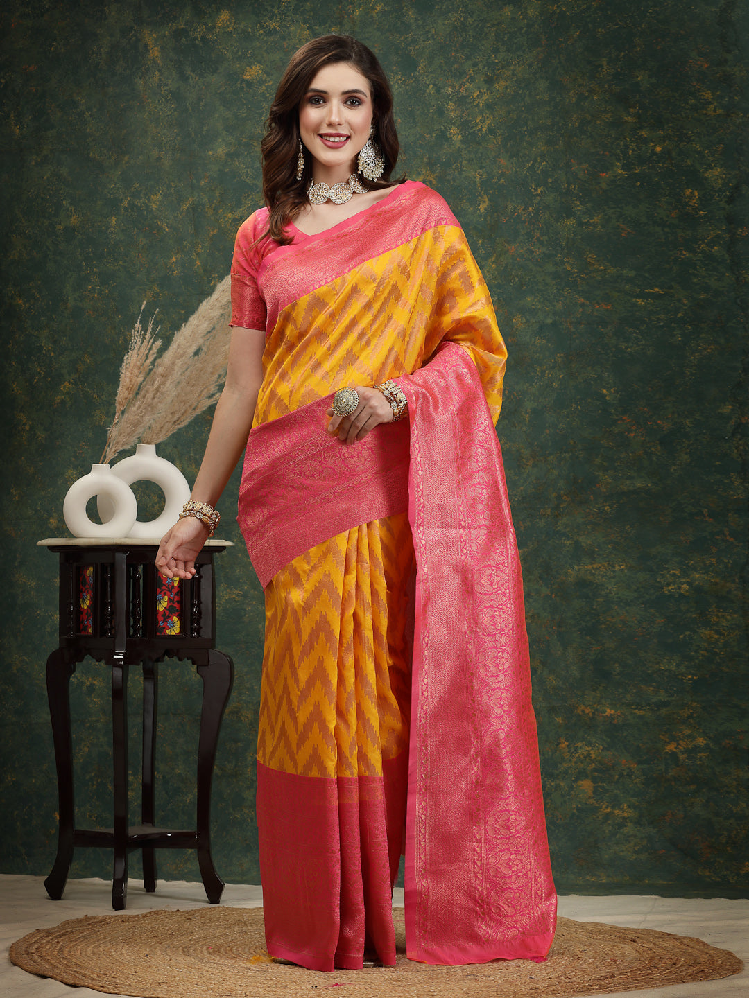 Stylum Women's Woven Design Zari Pure Silk Banarasi Saree (Mustardzara)