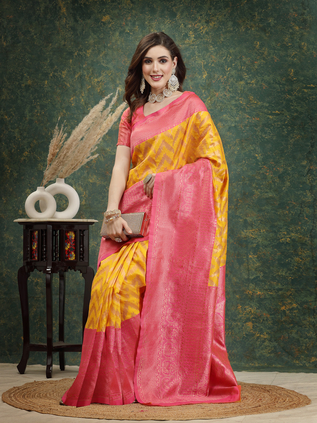 Stylum Women's Woven Design Zari Pure Silk Banarasi Saree (Mustardzara)