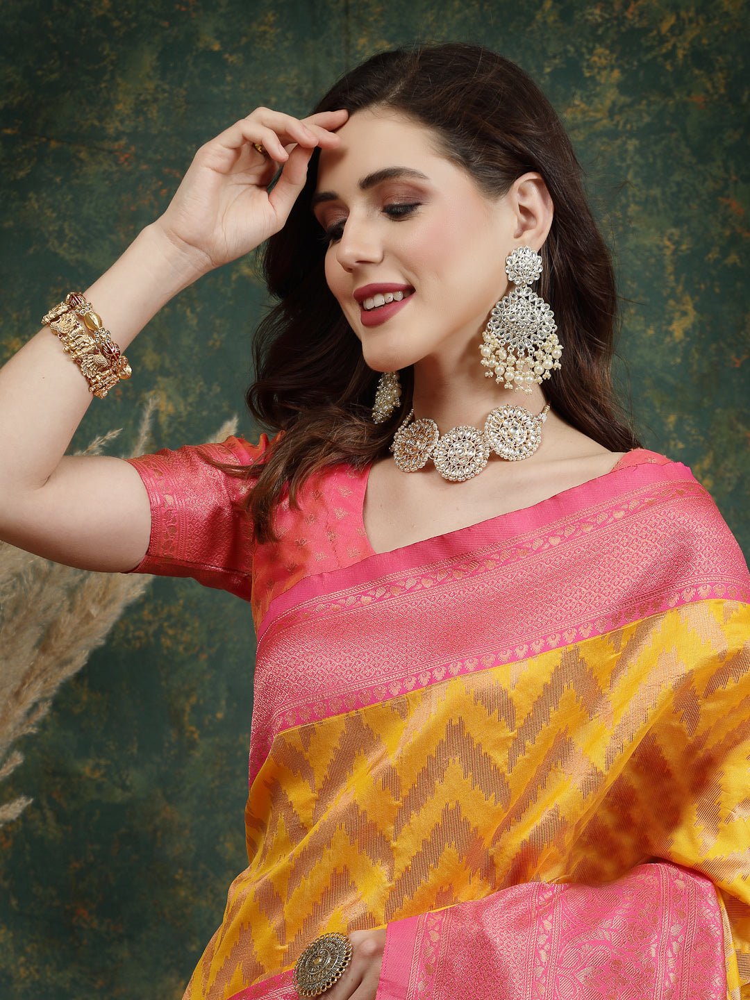 Stylum Women's Woven Design Zari Pure Silk Banarasi Saree (Mustardzara)
